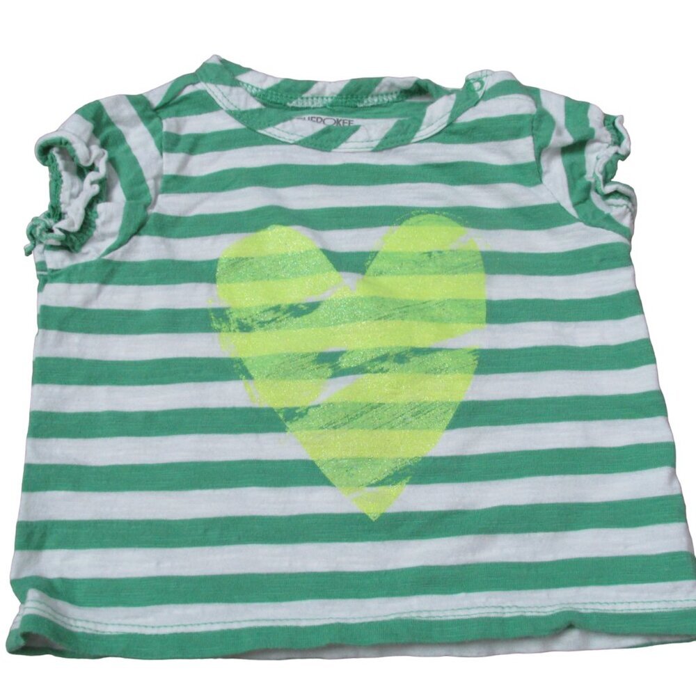 Cherokee Baby Pullover T Shirt Infant Girls 9M Green Striped Short Sleeve Heart